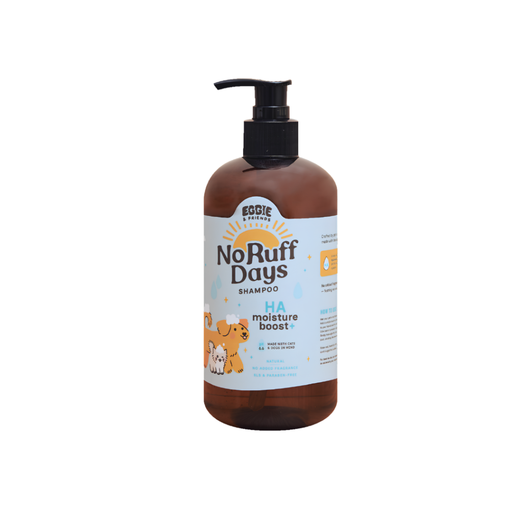 How Often Should You Bathe Your Dog in Malaysia? No Ruff Days pH 6.6 pet shampoo bottle by Eggie & Friends